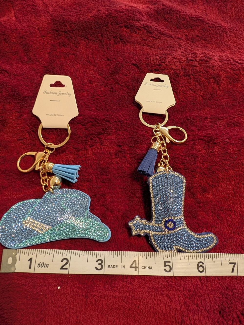 Blue Western Cowboy Boot & Hat Keychain Bagcharm Set - Picture 3 of 5